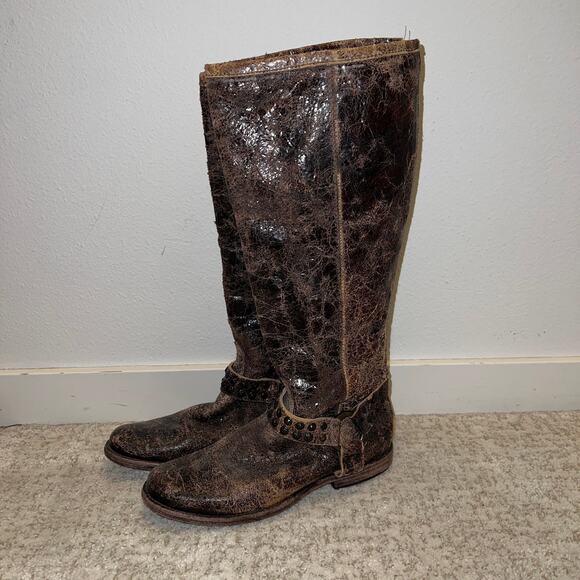 Frye 'Phillip' Cracked Distressed Leather Studded Riding Boot - 8 - Picture 2 of 9